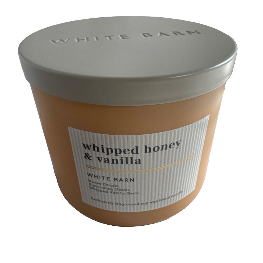 NEW White Barn Bath Body Works 3 Wick Candle WHIPPED HONEY & VANILLA 14.5OZ HTF